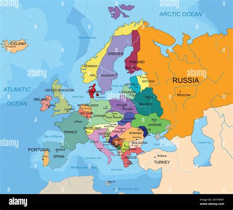 Detailed map of Western Europe with countries and capitals in .